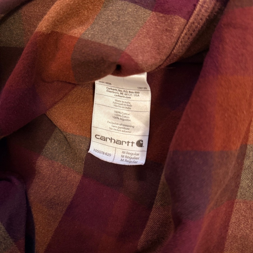 Carhartt Mens Loose Fit Plaid Flannel Button Down Shirt Red Brown Medium 105078 - Picture 5 of 5